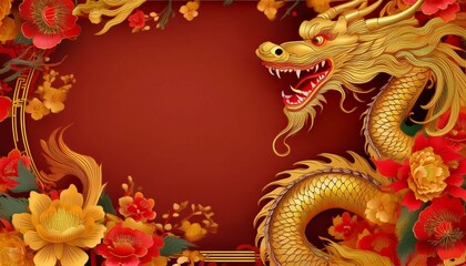 Fototapeta premium elegant dragon border frame with floral design with copy space for text graphic resource