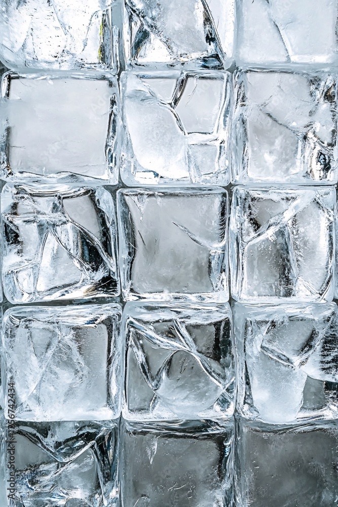 Poster Close-up photograph featuring a group of ice cubes, emphasizing their texture and patterns