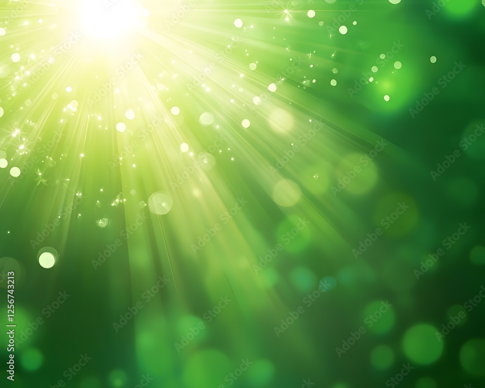 Poster abstract green light rays and bokeh background