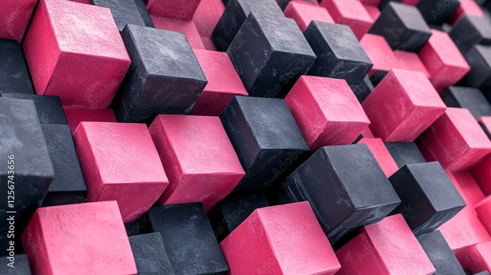 Poster abstract wall created by pink and black cubes with a modern twist