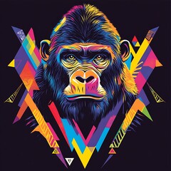 Colorful Gorilla Portrait with Geometric Design