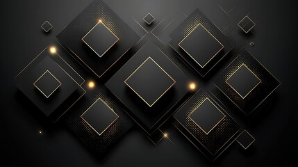 Abstract black gold squares background design.