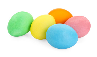 Happy Easter. Bright painted eggs isolated on white