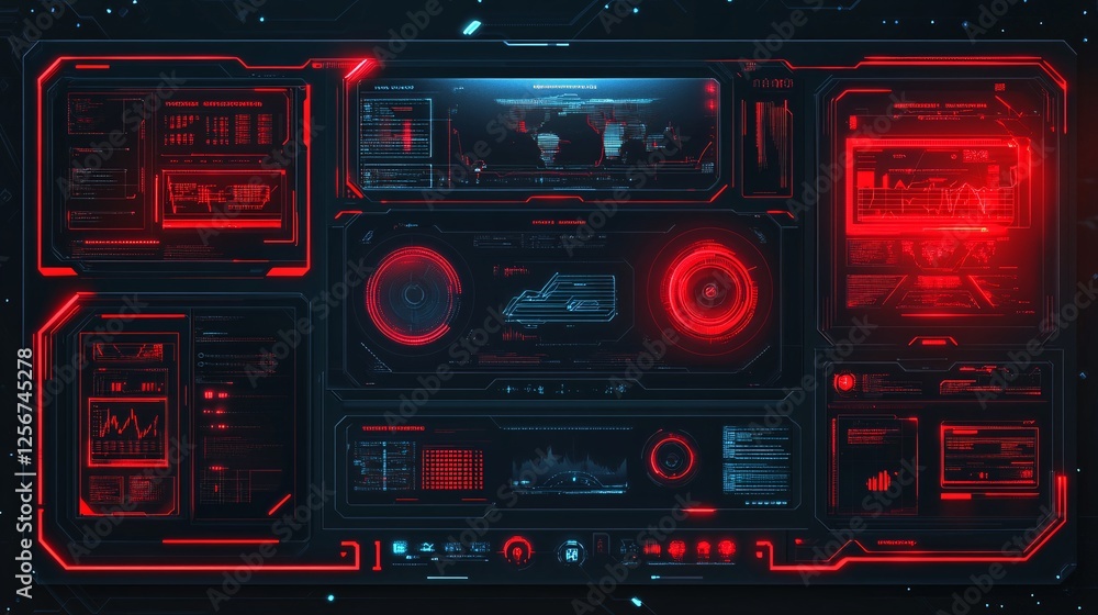 Fototapete Futuristic interface with data analysis charts and graphs set against a high-tech backdrop