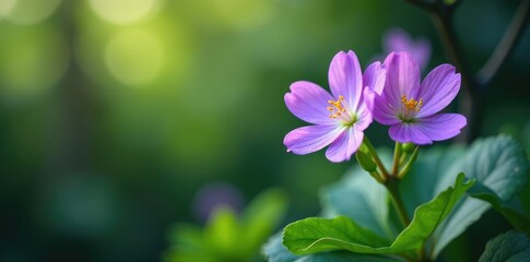 Elegant purple flowers with delicate green stems amidst lush foliage, elegant, branches