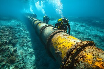 scuba diver in the caribbean sea in oil and gas industry
