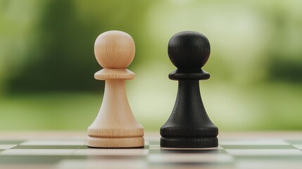 Chess pawns facing each other, outdoors, game, strategy