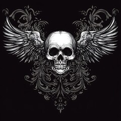 Skull with Wings and Ornate Design