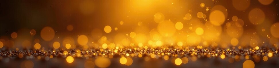Glittering gold dust falls softly in a serene environment, gold, bokeh, subtle sparkle