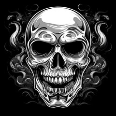 Fototapeta premium Graphic skull with smoke, artistic, stylized, use for apparel design, posters