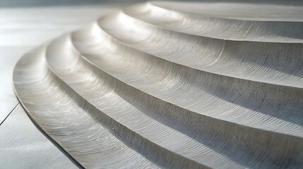 Abstract metal sculpture, curved lines, sunlight, modern art, design texture.