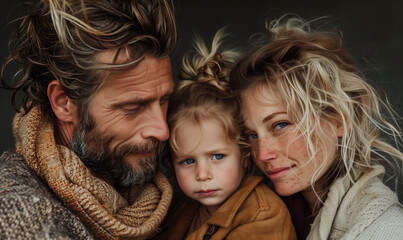 High resolution photo of young and modern family spending time together