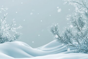 Serene winter scene: snow-covered landscape with frosted branches