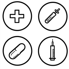 Obraz premium Medical icons: cross syringe pill injection