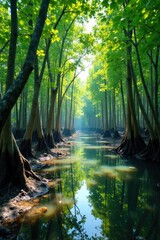 Obraz premium Mangrove forest with shallow waters and mud flats, mud flats, wildlife, environment