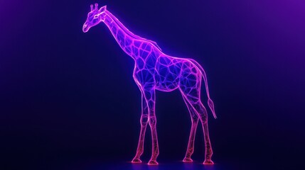 Obraz premium Neon giraffe, digital art, dark background, wildlife, design