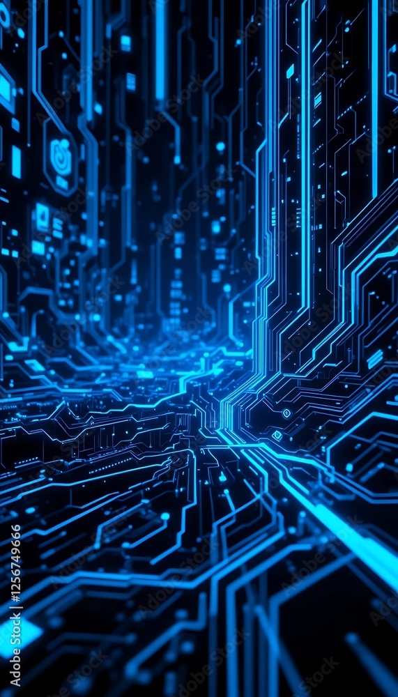 Poster glowing blue circuit board pattern background for technology concept use