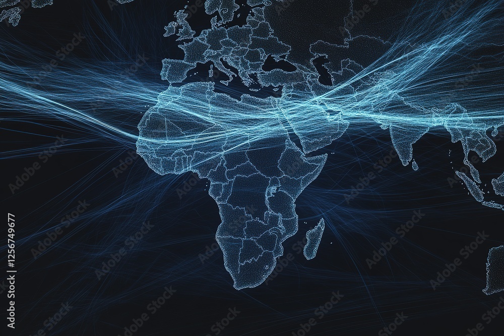 Poster global interconnectedness visualized on a world map