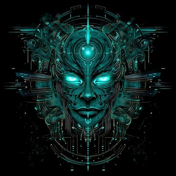 Futuristic Cyborg Woman Face Art; Abstract Design