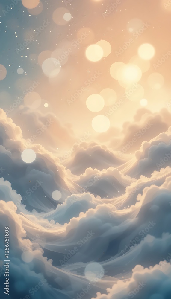 Poster dreamy cloudscape with soft light and bokeh effects for serene design