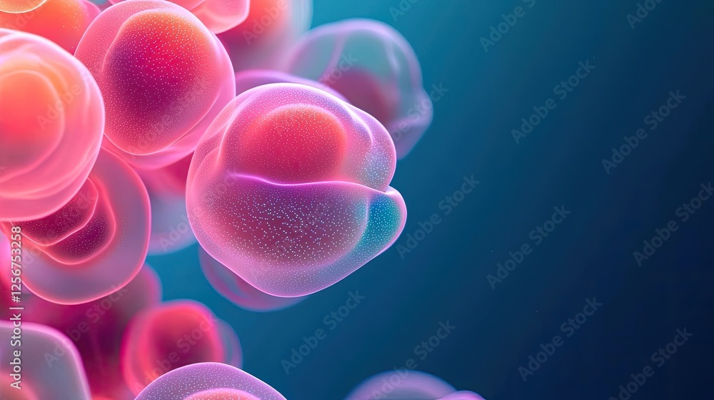 Poster Microscopic ocean life idea. Vibrant and colorful cellular structures in a microscopic view of biological life.