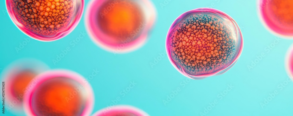 Aufkleber Microscopic ocean life idea. Close-up view of colorful cells under a microscope, showcasing cellular structure.