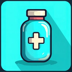 Obraz premium A light blue medicine bottle with a white cross