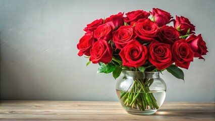 Vibrant red roses in full bloom adorn a elegant glass vase, exuding a sense of sophistication and refinement