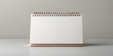 Blank paper desk spiral calendar mock up isolated on light gray background with subtle texture and faint pencil marks , blank paper, mockup