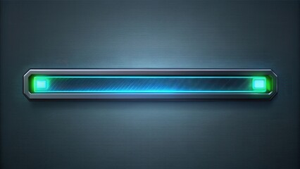 Futuristic loading bar on a dark gray background with neon blue and green accents, digital interface