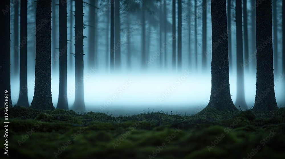 Aufkleber glow forest idea. mysterious fog envelops a tranquil forest, creating an enchanting atmosphere of se