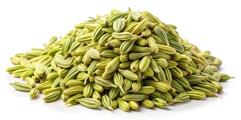 Fennel Seeds Pile, White Background