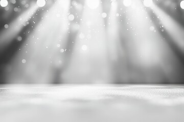 Glimmering white stage with soft lighting and bokeh