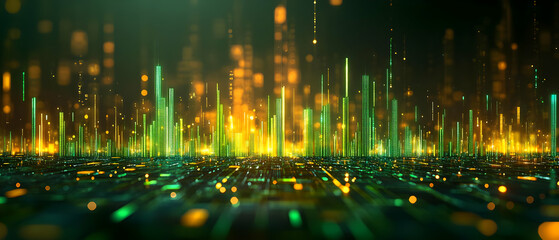 Digital city lightscape, glowing towers
