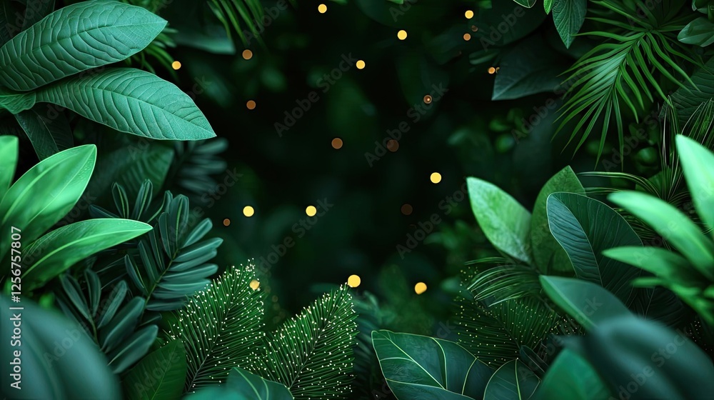 Poster Glow forest concept. A lush and vibrant greenery with glowing lights, creating a magical atmosphere.