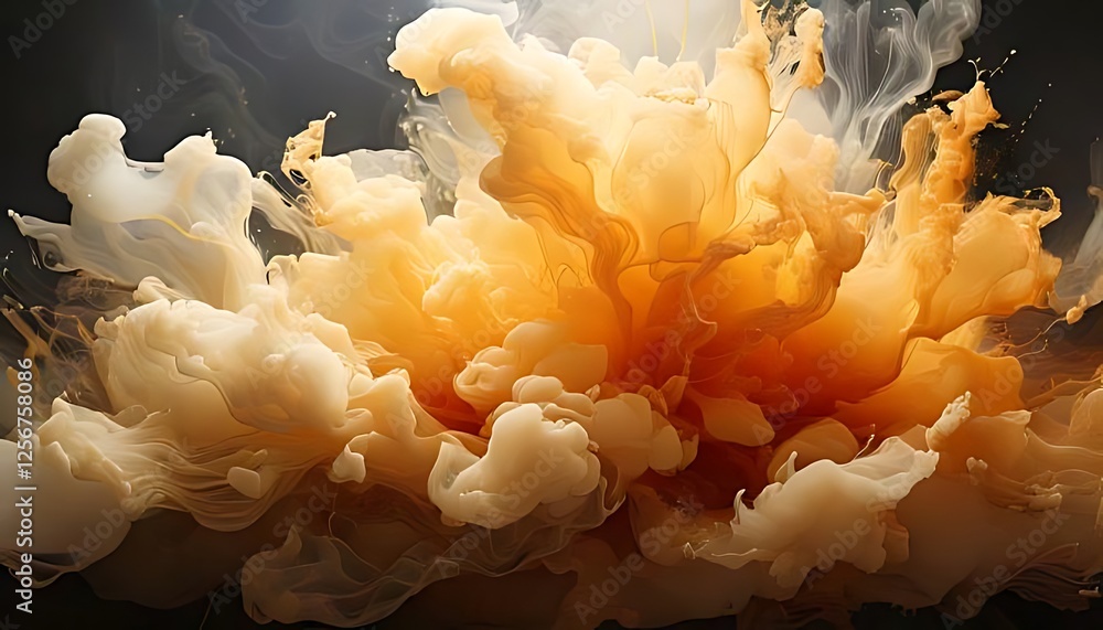 Poster glowing orange and white clouds intermix in a captivating, abstract visual explosion.