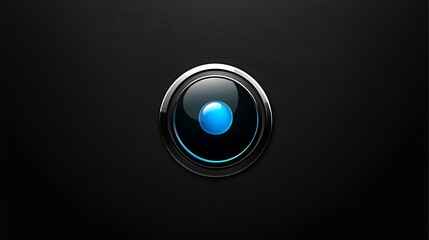 Abstract metallic button graphic, dark background, digital design, technology theme