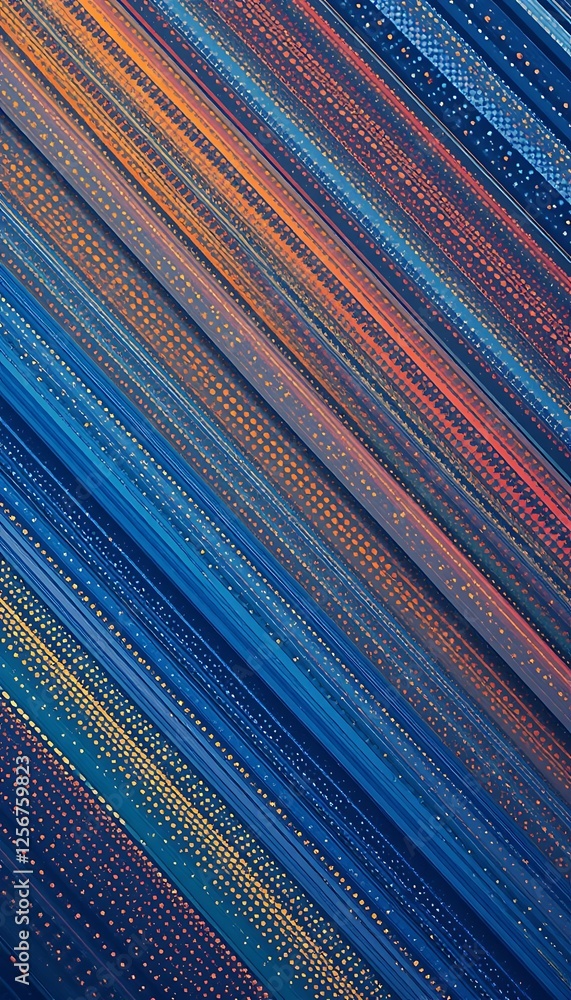 Poster abstract diagonal lines pattern with dotted texture in blue and orange