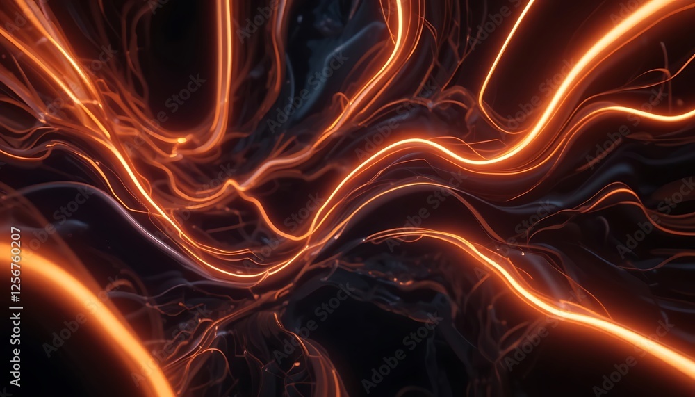 Poster abstract orange glowing lines creating a dynamic network visualization
