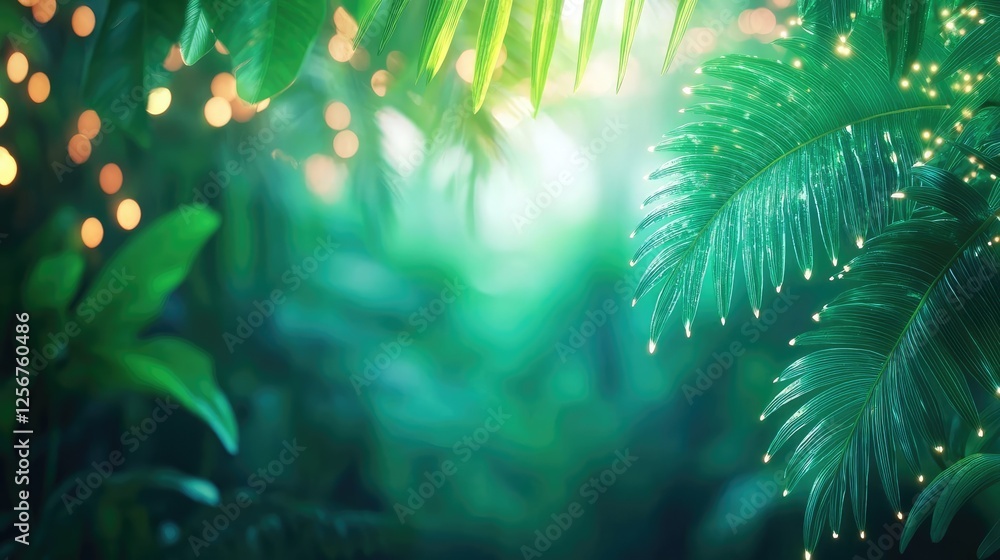 Aufkleber glow forest concept. lush green foliage with soft lighting creating a tranquil nature background.