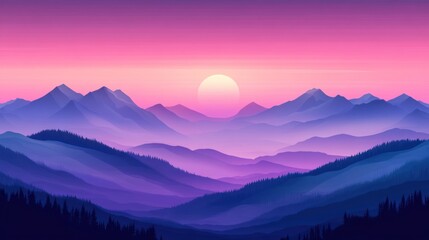 Fototapeta premium Serene sunset over layered mountain landscape.