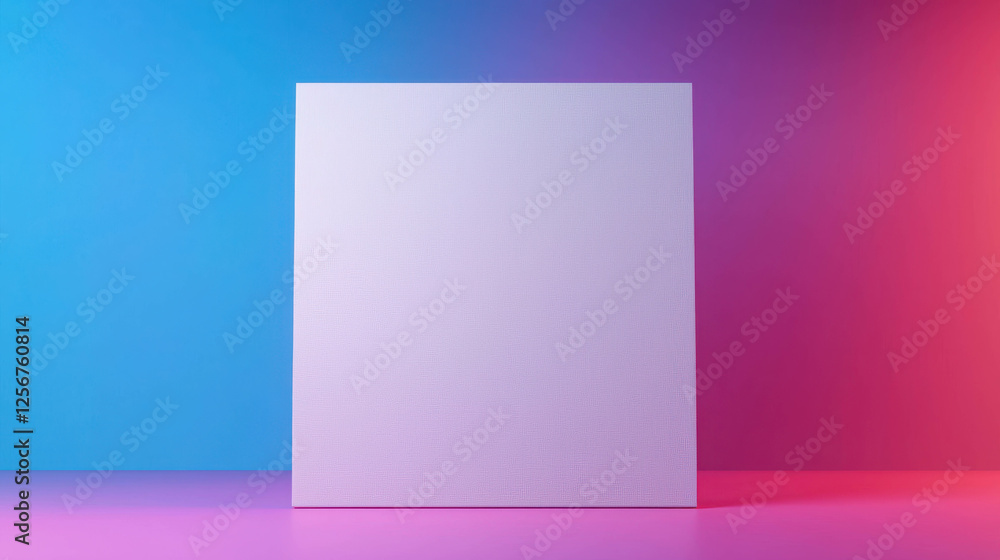 Poster blank flat sheet design in front view on colorful workspace theme with vibrant background