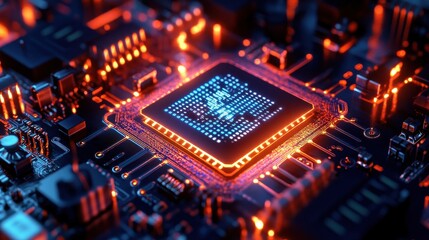 Obraz premium Quantum Machine Glowing Under Binary Light Circuits