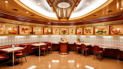 Luxurious Restaurant Interior with Vintage Artwork and Booth Seating