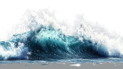 Big blue ocean wave breaking with foam and transparent background