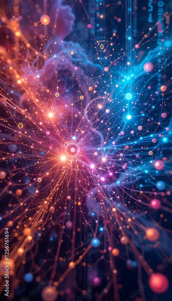 Poster abstract data network connecting points with glowing nodes and lines