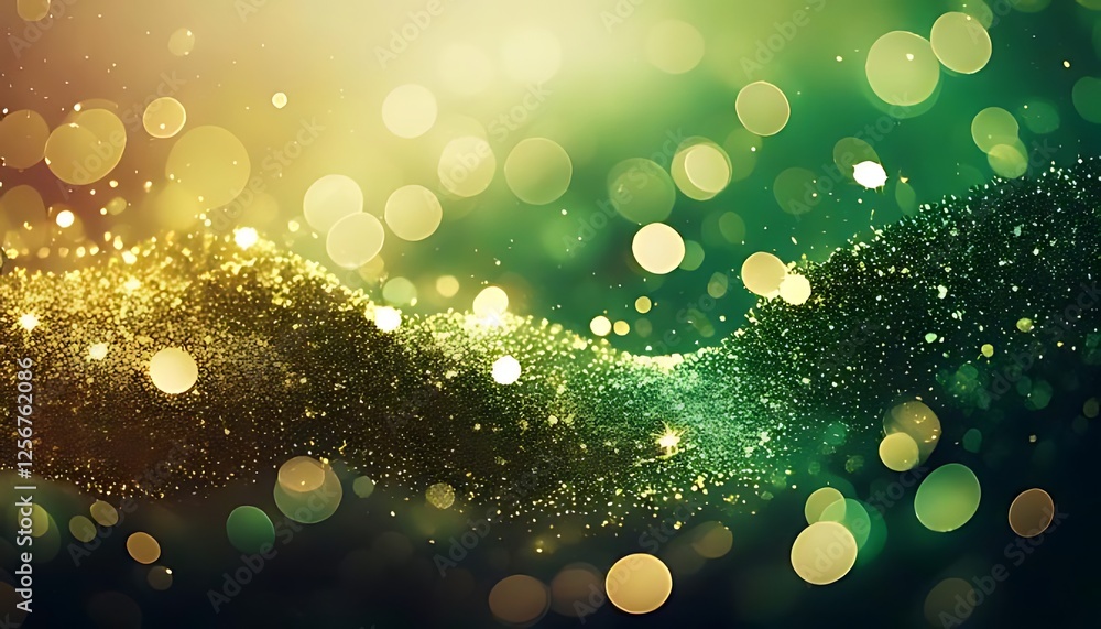 Aufkleber this image features a sparkling bokeh effect with gold and green hues in dark.