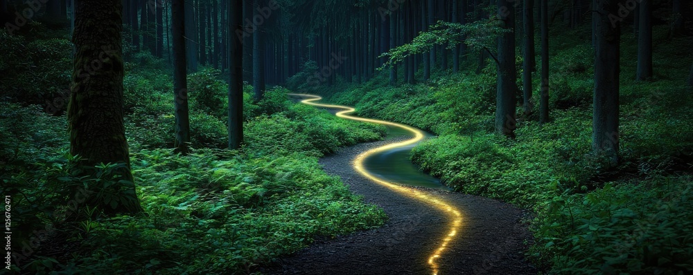 Aufkleber glow forest concept. a serene forest path illuminated by a glowing light creates a magical atmospher