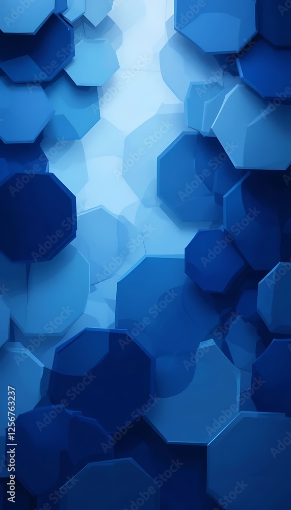 Poster abstract blue octagon pattern background with geometric shapes and light