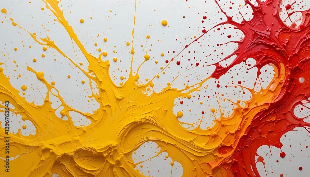 Poster abstract paint splashes of yellow and red create a dynamic texture
